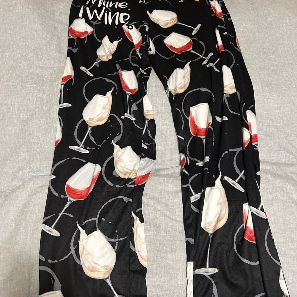 Wine Glass Print Pajama Pants - Black and White